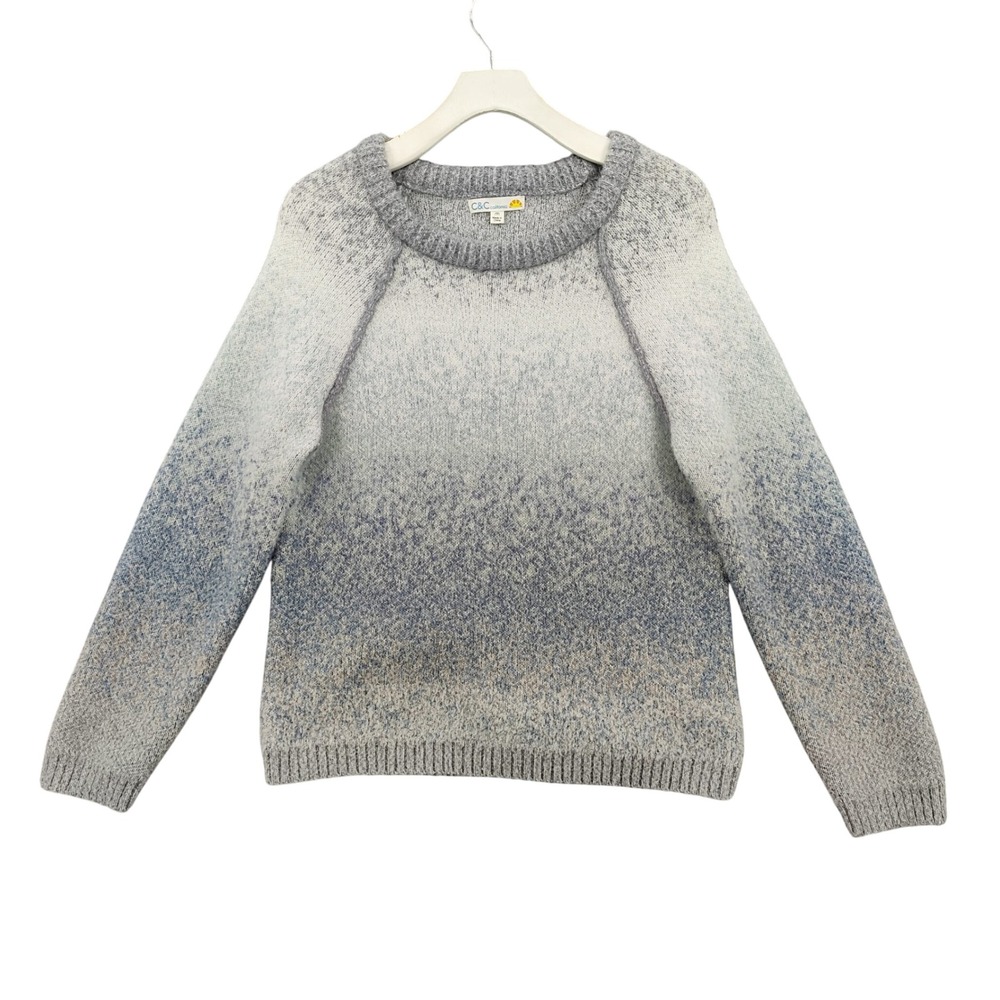 C&C California Womens Soft Girl Ombre Fuzzy Knit Pullover Sweater M Blue Grey